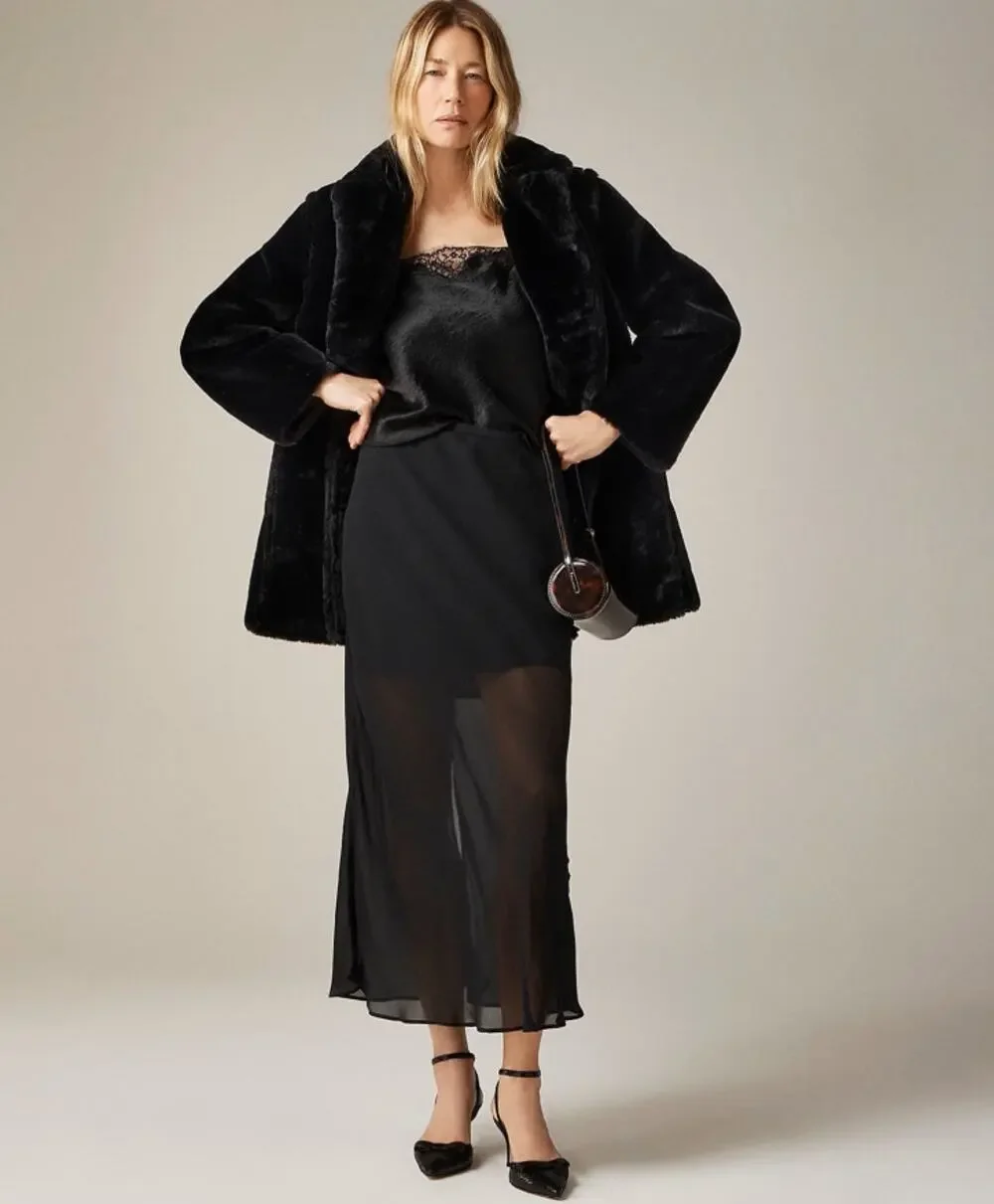 J.Crew New Gwyneth Maxi Skirt WMNS M Black Chiffon A-Line Slip Lining Back Slit